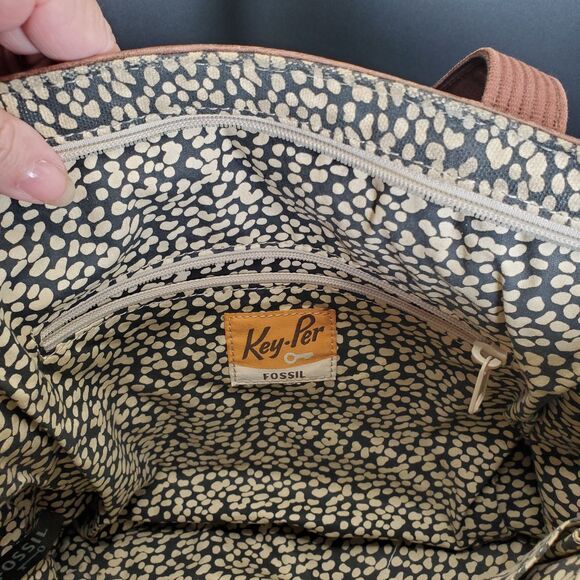 Fossil Key-Per Orange Canvas Tote Shoulder Bag Geometric Print - Picture 8 of 10